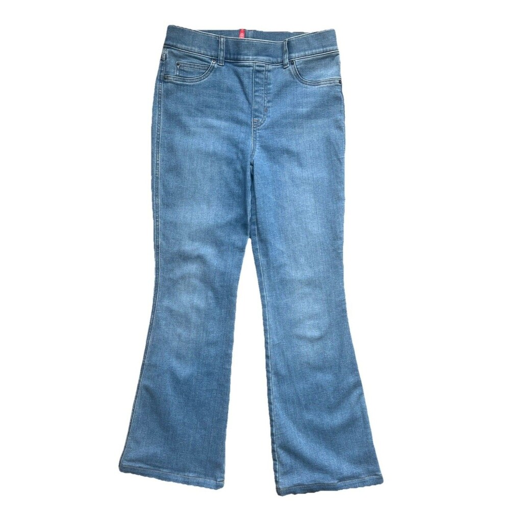 Spanx Jeans Womens Medium Blue Flare Leg Stretch High Rise Pull On Denim Pants